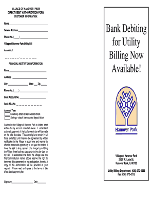 Village of Hanover Park Direct Debit Authorization Form