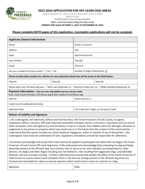 2015-2016 Off-Leash Dog Area Application