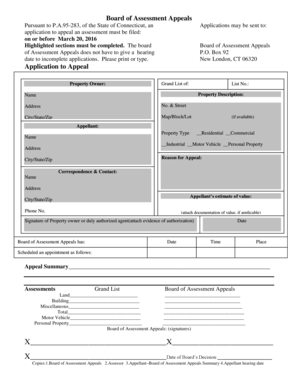 Connecticut Property Assessment Appeal Application