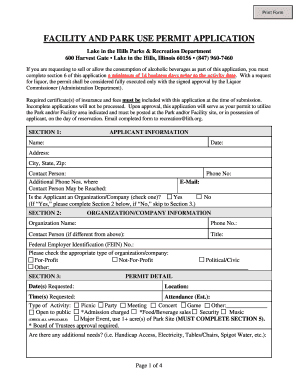 Facility and Park Use Permit Application