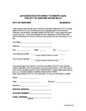 Authorization for Direct Payments (ACH) for Water Bills