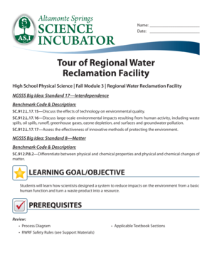 High School Water Reclamation Facility Tour Form