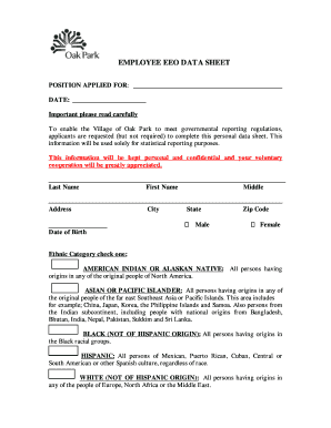 Employee EEO Data Sheet