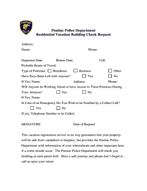 Residential Vacation Building Check Request