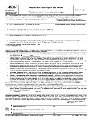 IRS Form 4506-T Request for Transcript of Tax Return