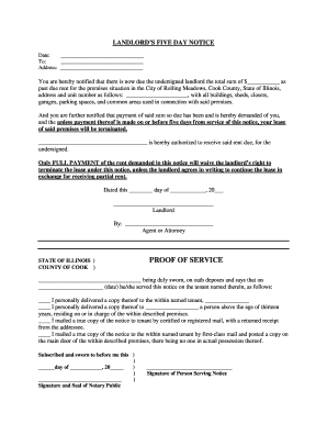 Illinois Landlord Five Day Notice