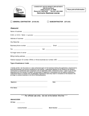 Contractor Business License Application