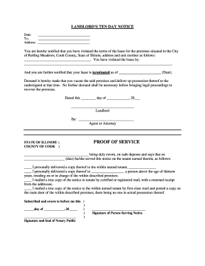 Landlord’s Ten Day Notice