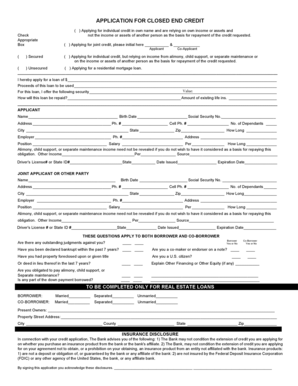 Closed End Credit Application