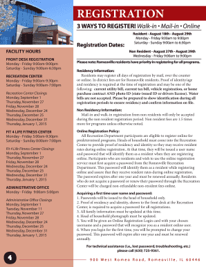 Romeoville Recreation Department Registration Form