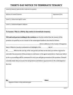Thirty-Day Notice to Terminate Tenancy