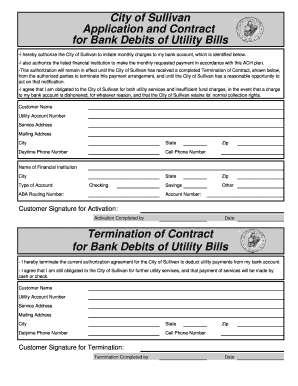 City of Sullivan Utility Bill Bank Debit Authorization