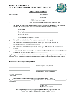 Affidavit of Defenses for Automated Enforcement Violation