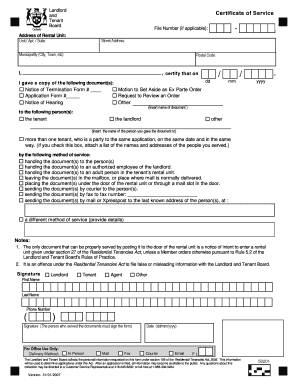 Certificate of Service for Landlord and Tenant Board
