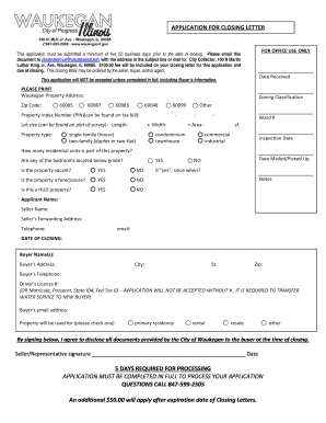 Waukegan Property Closing Letter Application