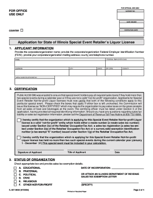 Illinois Special Event Retailer’s Liquor License Application