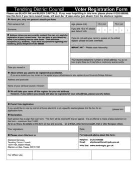 Tendring District Council Voter Registration Form