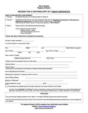 Request for Certified Copy of Death Certificate