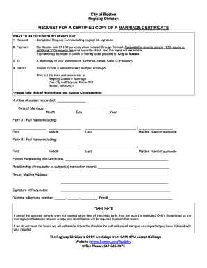 Request for Certified Copy of Marriage Certificate
