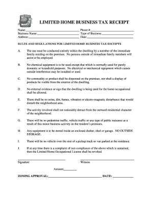 Limited Home Business Tax Receipt