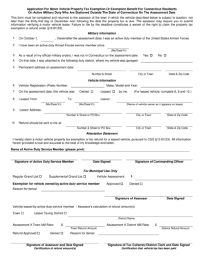 Connecticut Military Vehicle Tax Exemption Application