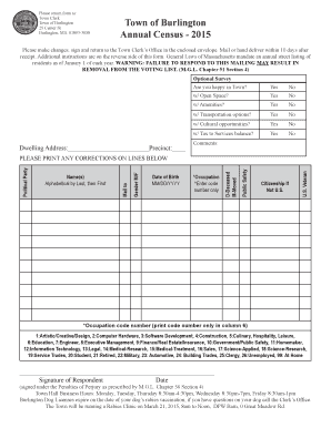 Massachusetts Annual Census Form 2015