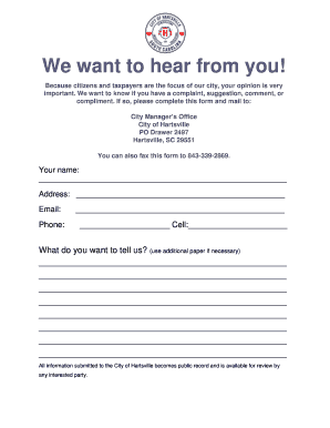 City of Hartsville Feedback Form