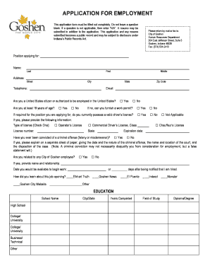 City of Goshen Employment Application Form