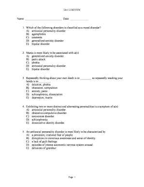 Psychology Unit 12 Review Quiz