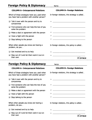 Foreign Policy & Diplomacy Educational Worksheet