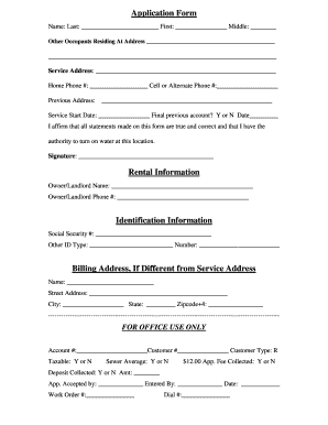 Water Service Application Form