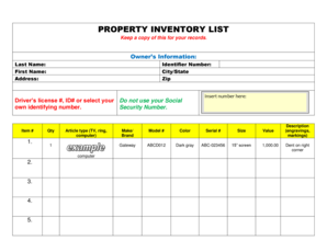 Boutique inventory spreadsheet - PROPERTY INVENTORY LIST - Kokomo Indiana - cityofkokomo