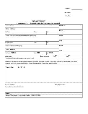Massachusetts Trench Permit Application