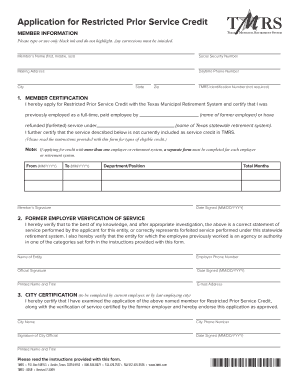 Texas Restricted Prior Service Credit Application