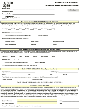 Authorization Agreement for Automatic Deposits and Preauthorized Payments