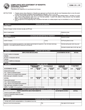 Indiana Compliance with Statement of Benefits Form CF-1