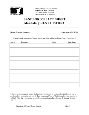 Landlord's Mandatory Rent History Form