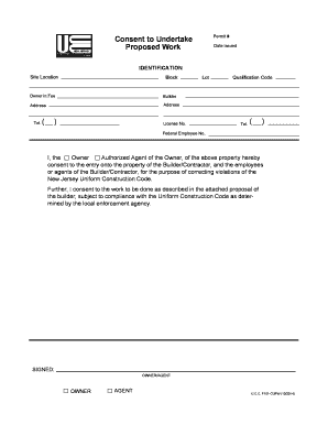 New Jersey Construction Code Violation Correction Consent Form