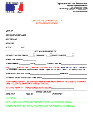 Certificate of Habitability Application Form