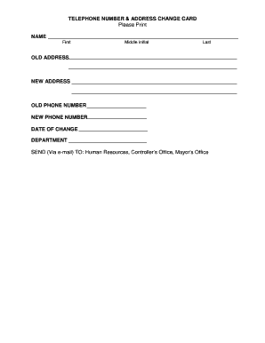 Telephone Number & Address Change Card