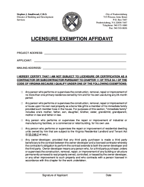 Virginia Licensure Exemption Affidavit