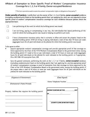 Affidavit of Exemption for Workers' Compensation Insurance