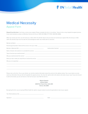 Medical Necessity Appeal Form