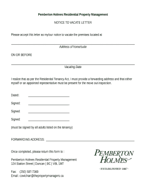 Notice to Vacate Letter