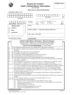 Indiana Criminal History Information Request Form