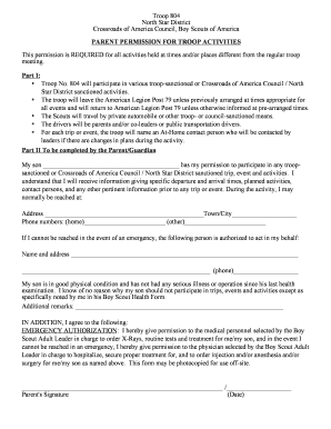 Boy Scouts Parent Permission Form