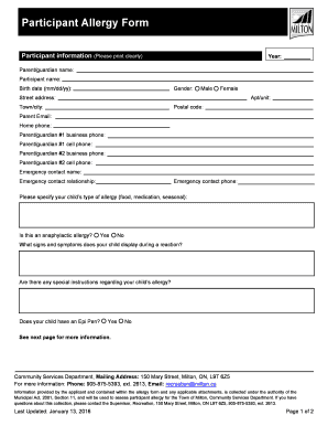 Participant Allergy Form