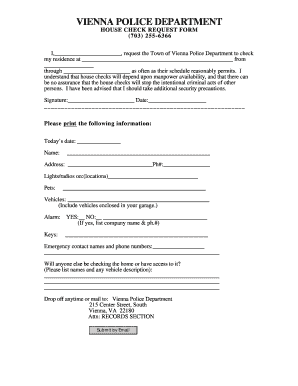 Vienna Police Department House Check Request Form
