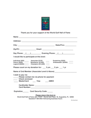 World Golf Hall of Fame Donation Form