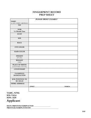 Fingerprint Record Prep Sheet